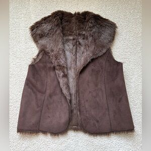 Vintage chocolate brown suede & fur vest
